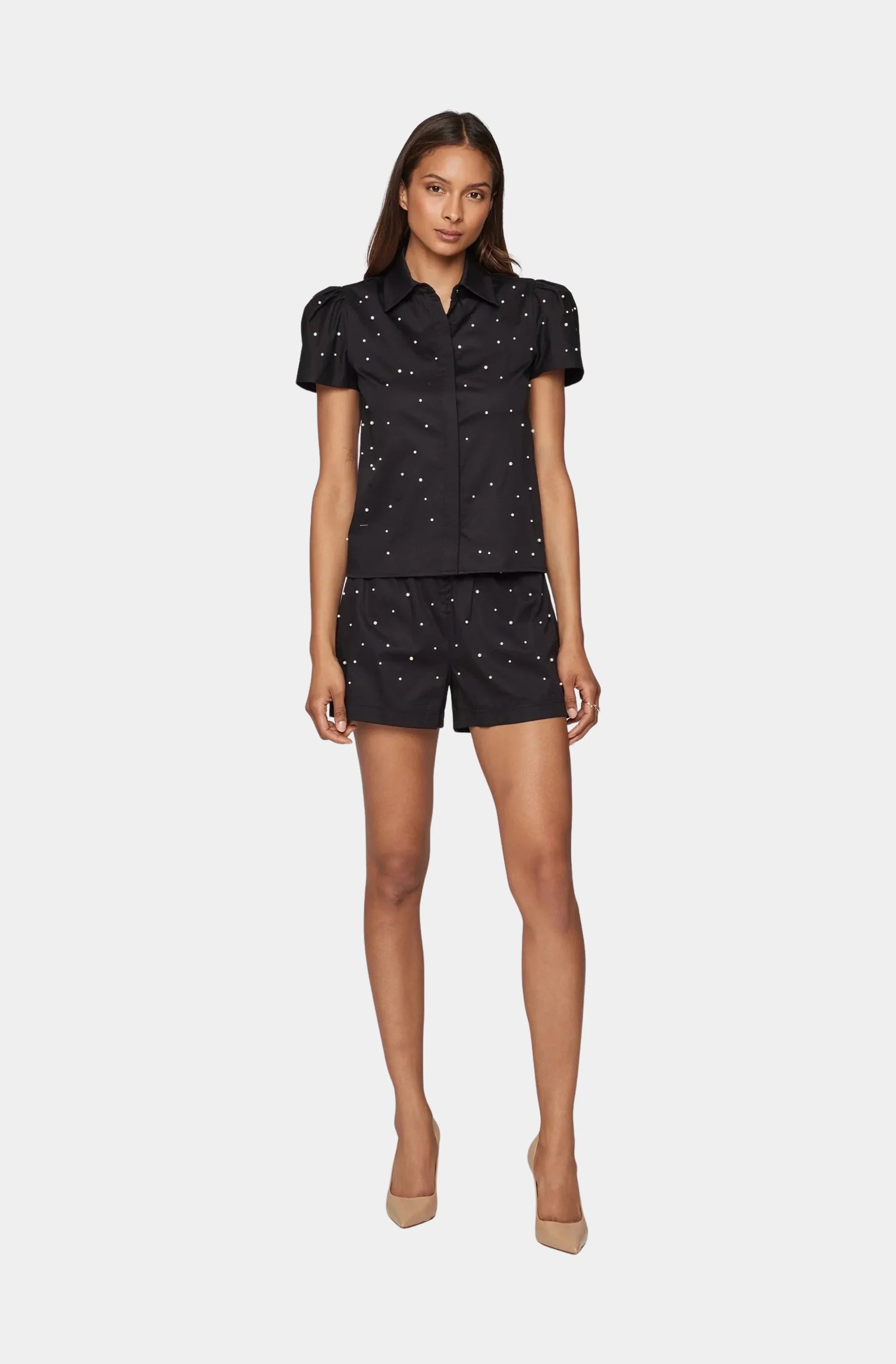 Betty Pearl Embellished Poplin Shorts